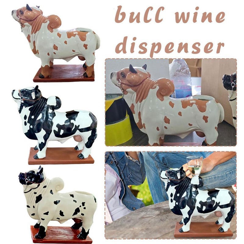 Bull Liquor Dispenser, Handcrafted Dairy Cow Shaped Alcohol Decanter With Wooden Base, Funny Shotdispenser for Whiskey Vodka Wine, 2026 New Bottle Holder for Home/bar/camping (Black) - Image 2